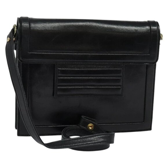 SAINT LAURENT Shoulder Bag Leather Navy Gold Auth - Picture 1 of 16